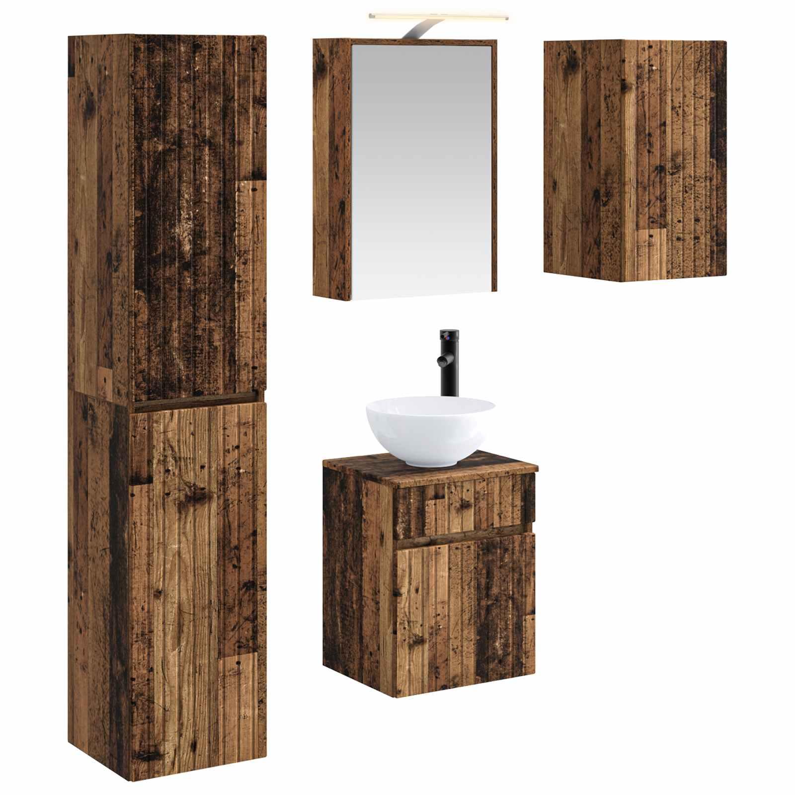 Badeværelsesskabsæt 5 stk Gammelt træ 43 x 16 x 62,5 cm