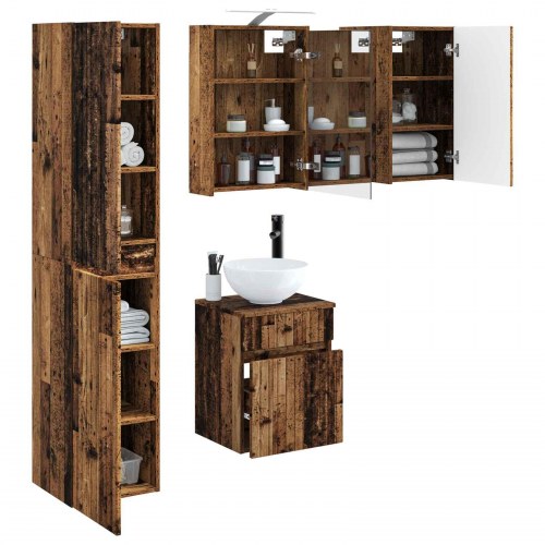 Badeværelsesskabsæt 5 stk Gammelt træ 43 x 16 x 62,5 cm