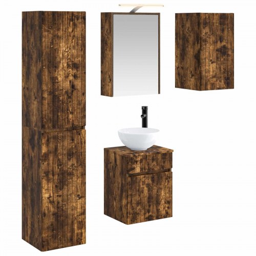Badeværelsesskabsæt 5 stk Røget eg 43 x 16 x 62,5 cm