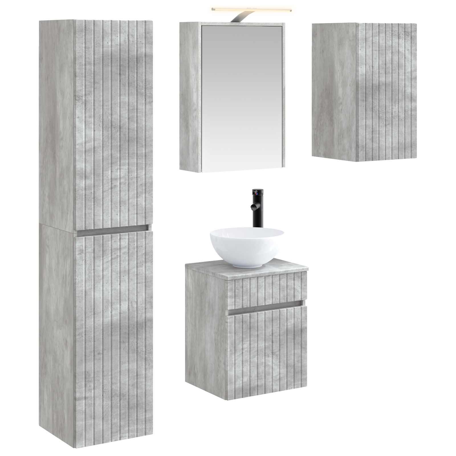 Badeværelsesskabsæt 5 stk Betongrå 43 x 16 x 62,5 cm
