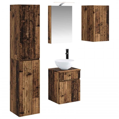 Badeværelsesskabsæt 5 stk Gammelt træ 40 x 10,5 x 60,5 cm