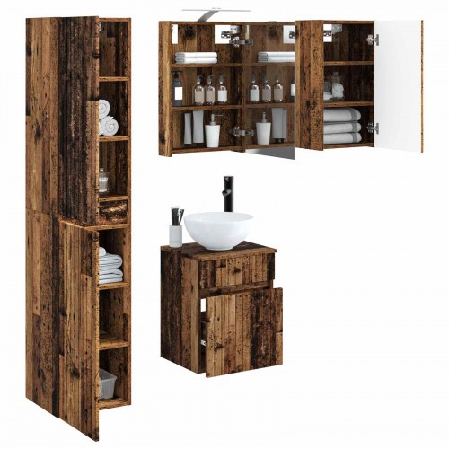 Badeværelsesskabsæt 5 stk Gammelt træ 40 x 10,5 x 60,5 cm