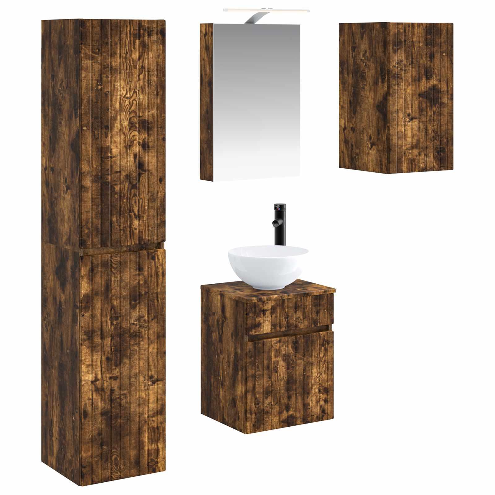 Badeværelsesskabsæt 5 stk Røget eg 40 x 10,5 x 60,5 cm