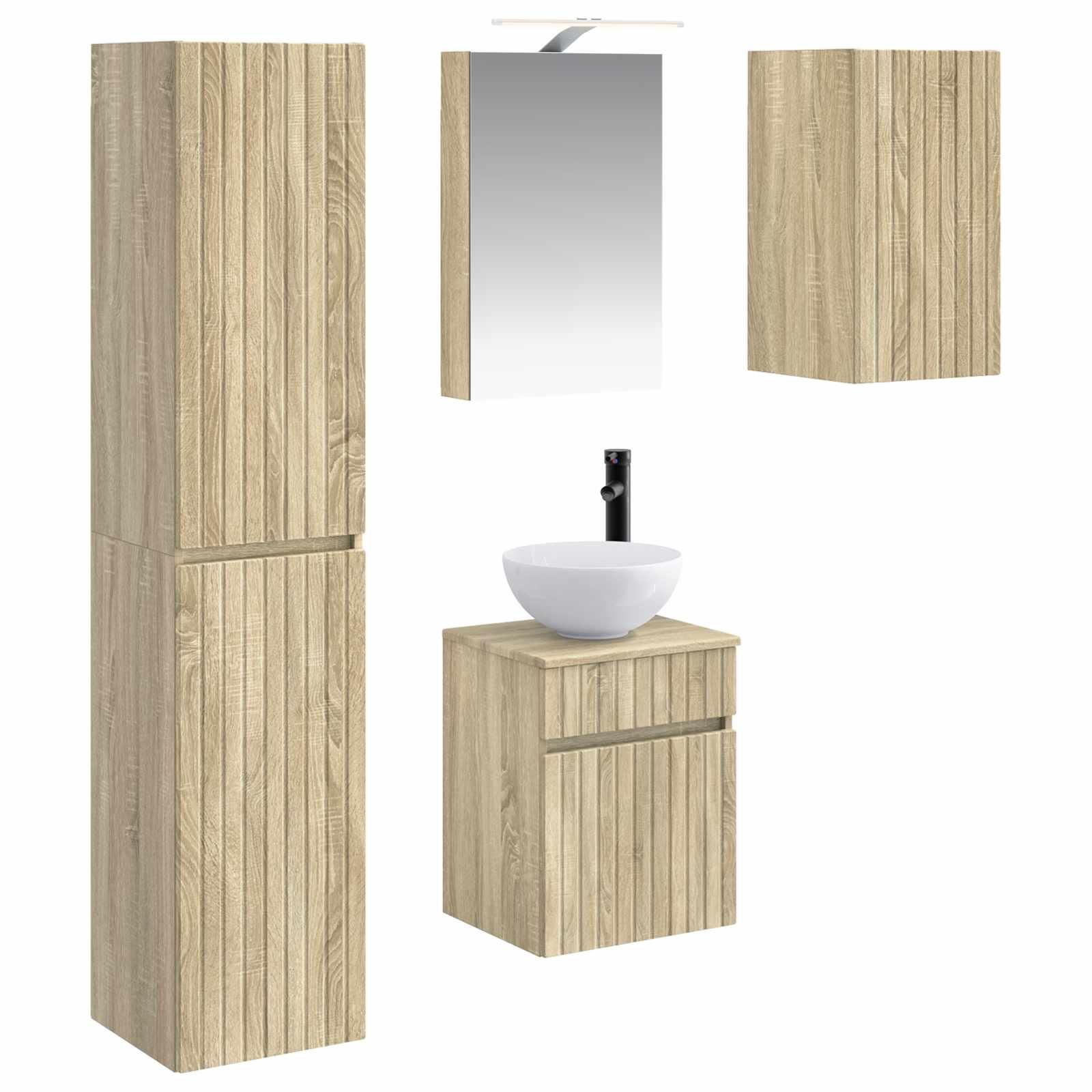 Badeværelsesskabsæt 5 stk Sonoma-eg 40 x 10,5 x 60,5 cm