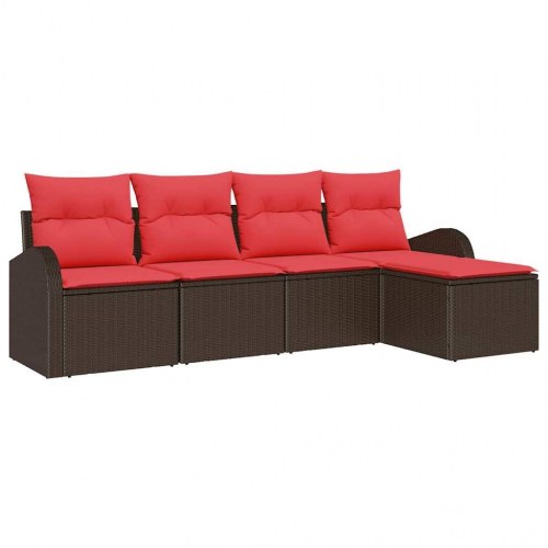 Sofa Sæt med pude med opbevaring 5 stk Brun og Rød polyrattan