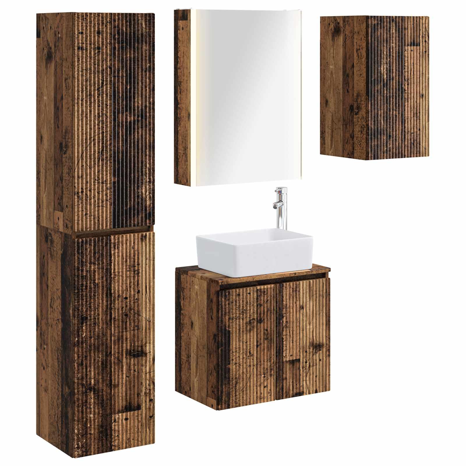 Badeværelsesskabsæt 5 stk Gammelt træ 53 x 15,5 x 70 cm