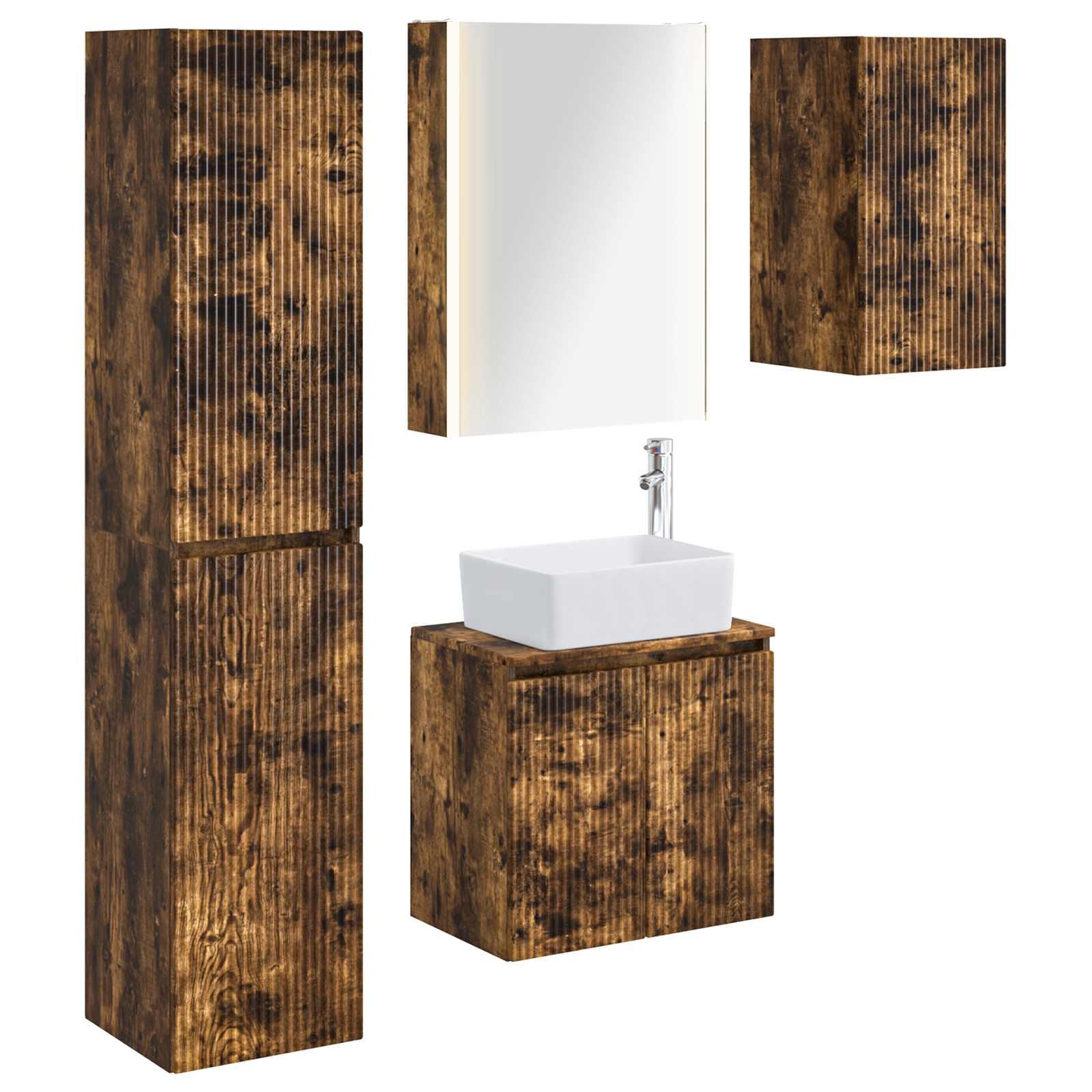 Badeværelsesskabsæt 5 stk Røget eg 53 x 15,5 x 70 cm