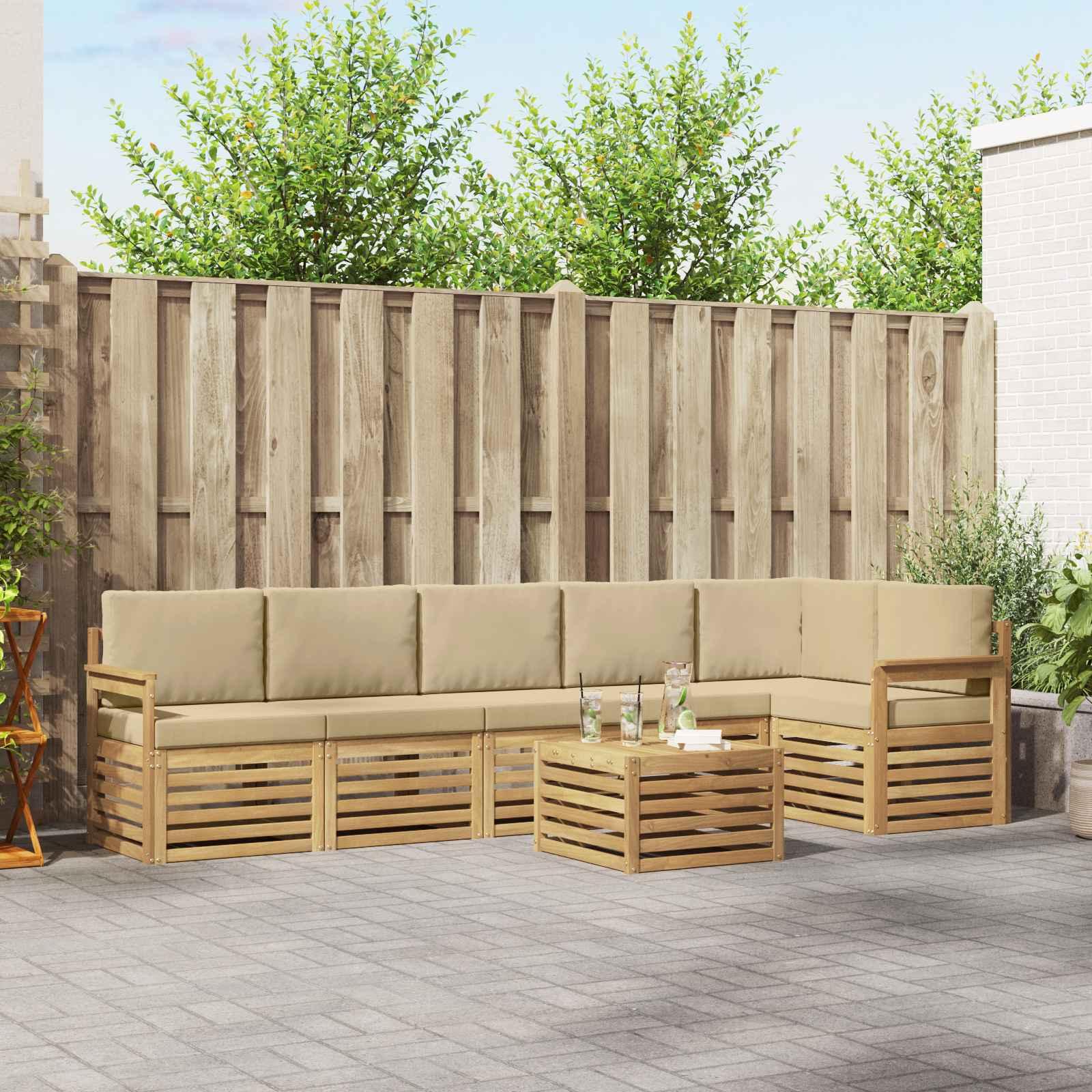 Udendørs sofagruppe 7 stk Hvid og Beige 59 x 59 x 37 cm