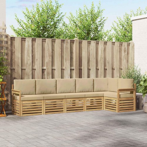 Udendørs sofagruppe 6 stk Hvid og Beige 306 x 128,5 x 73 cm