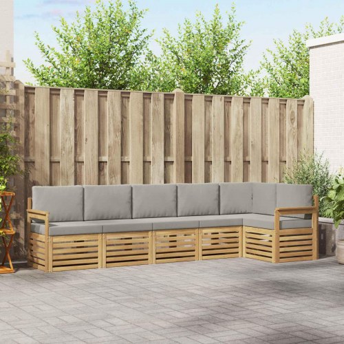 Udendørs sofagruppe 6 stk Hvid og lysegrå 306 x 128,5 x 73 cm