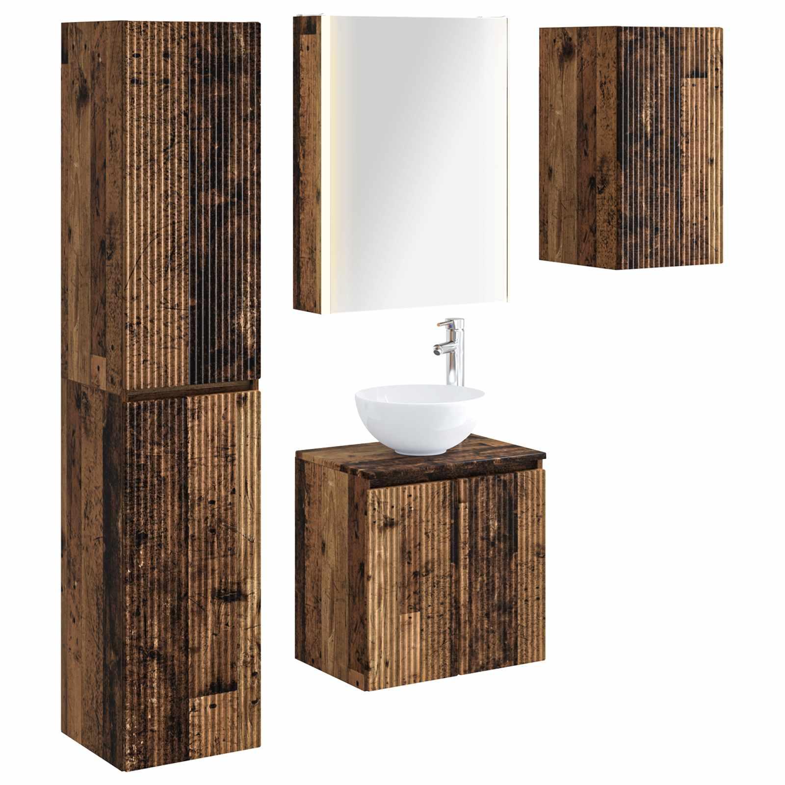 Badeværelsesskabsæt 5 stk Gammelt træ 53 x 15,5 x 70 cm