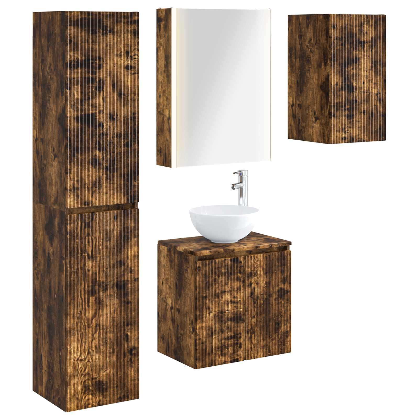 Badeværelsesskabsæt 5 stk Røget eg 53 x 15,5 x 70 cm