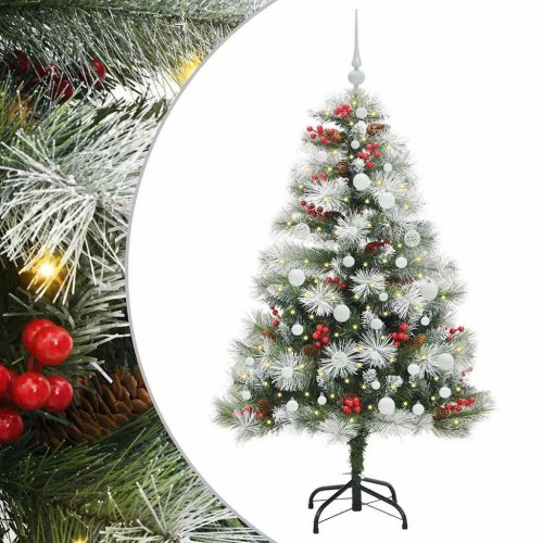 Kunstigt juletræ Grøn og hvid 150 cm PVC og metal og plast