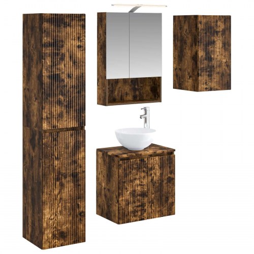 Badeværelsesskabsæt 5 stk Røget eg 50 x 14,5 x 70 cm