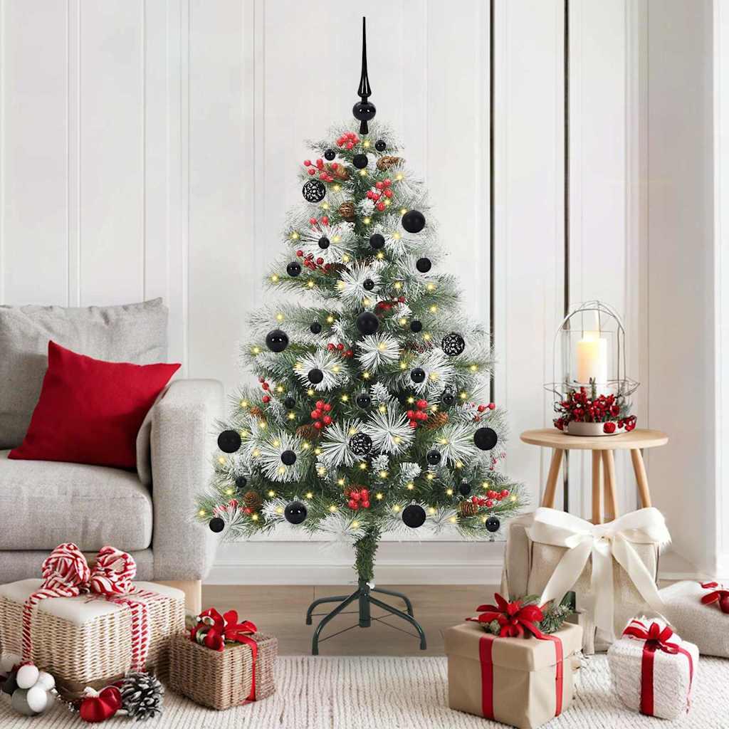 Kunstigt juletræ Grøn og hvid 150 cm PVC og metal og plast
