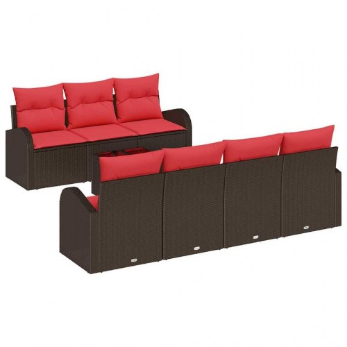 Havesofa Sæt med opbevaring 8 stk Beige og Rød polyrattan