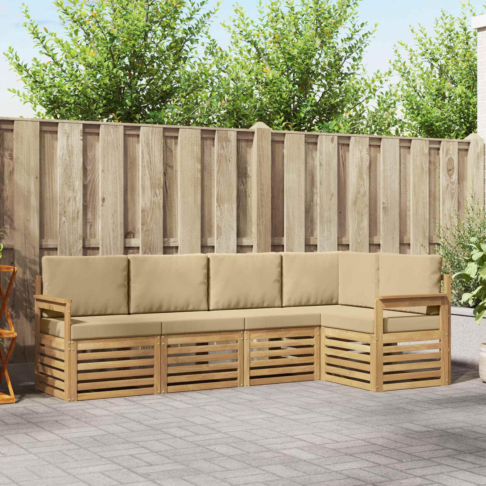 Udendørs sofagruppe 5 stk Hvid og Beige 247 x 128,5 x 73 cm