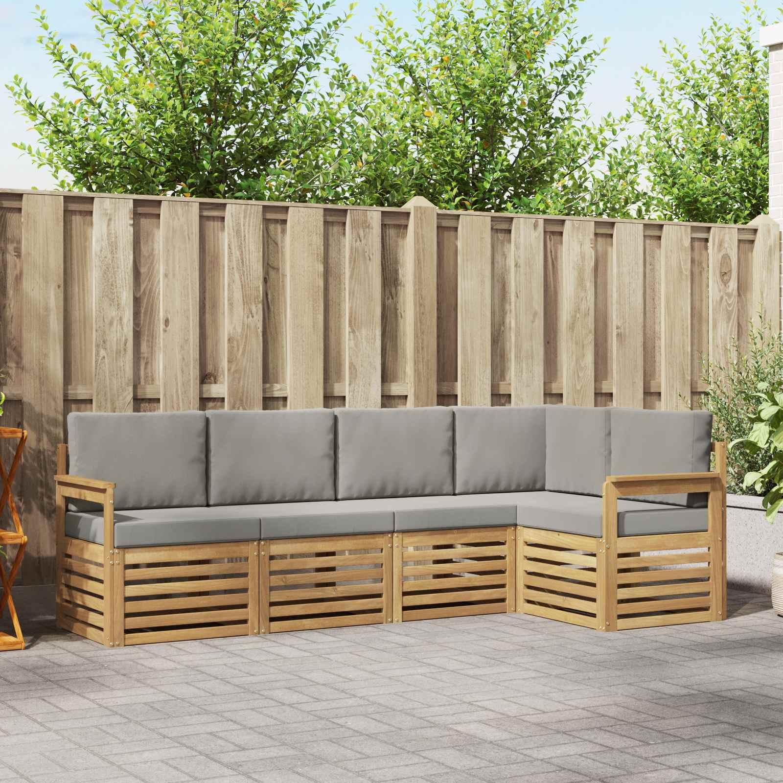 Udendørs sofagruppe 5 stk Hvid og lysegrå 247 x 128,5 x 73 cm