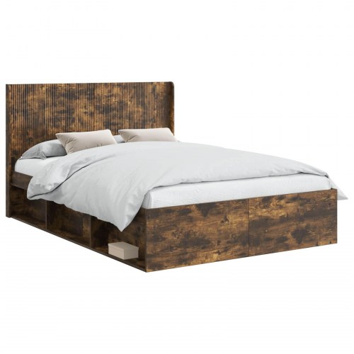Sengestel med opbevaring og hovedgærde Røget eg 120 x 190 cm