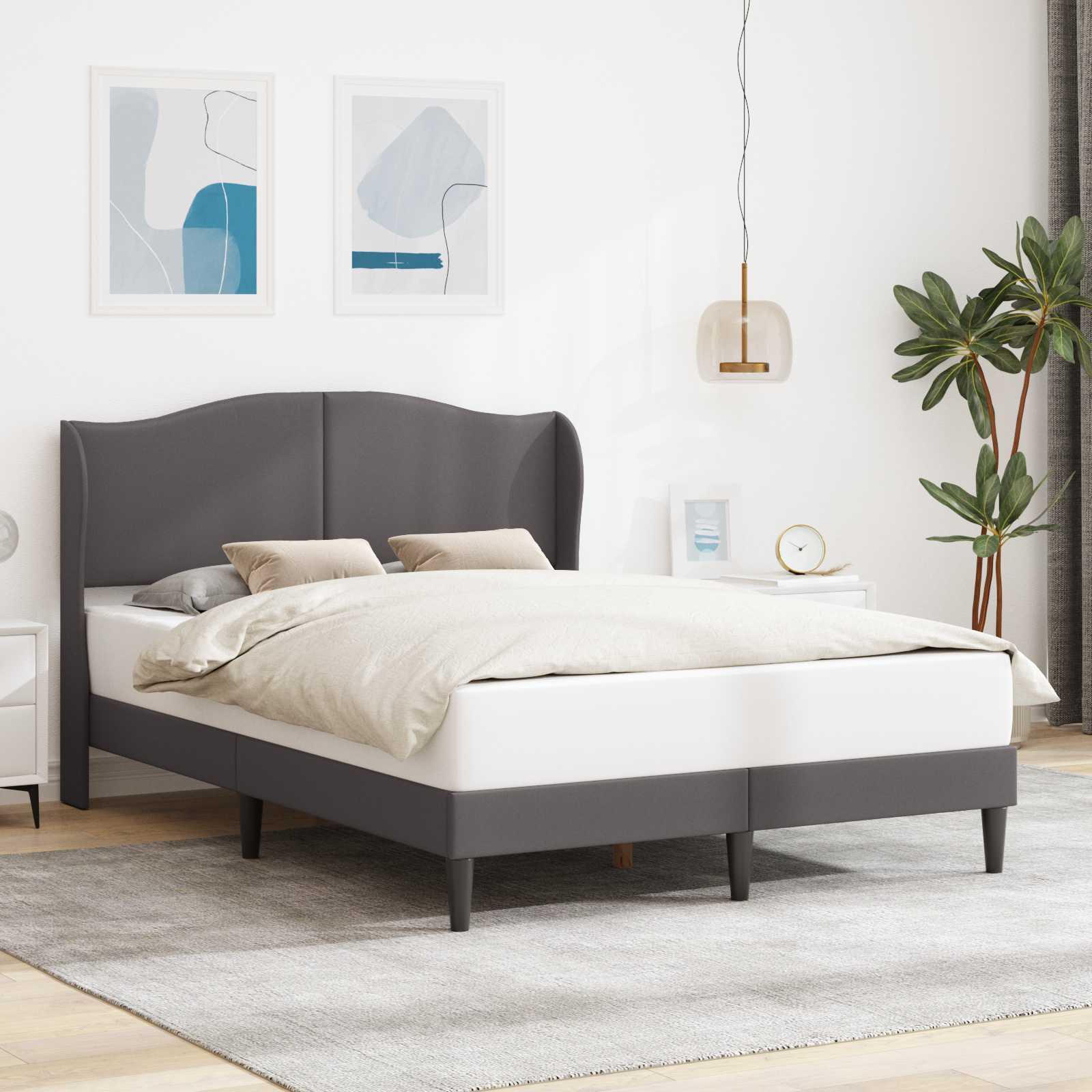 Sengestel med hovedgærde Grå 160 x 200 cm Kunstlæder
