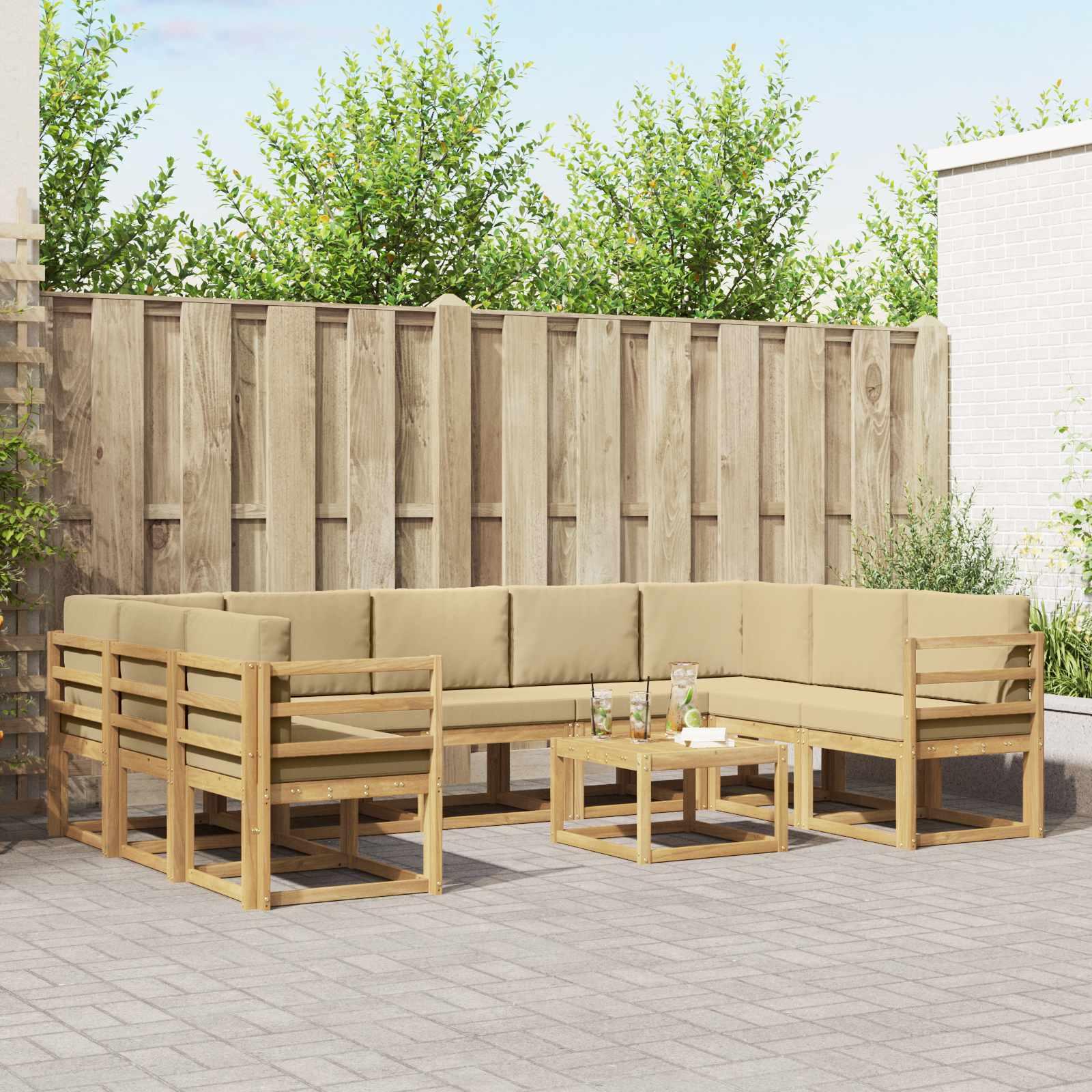 Udendørs sofagruppe 10 stk Hvid og Beige 59 x 59 x 37 cm