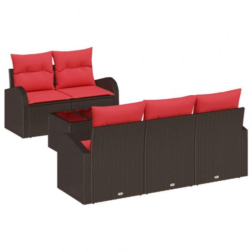 Havesofa Sæt med opbevaring 6 stk Beige og Rød polyrattan