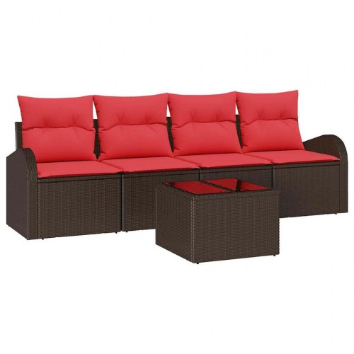 Havesofa Sæt med opbevaring 5 stk Beige og Rød polyrattan