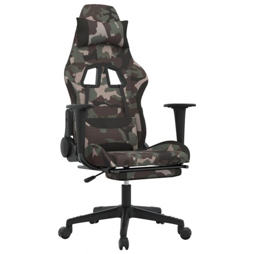 Gamingstol med massage og fodstøtte i stof - sort camouflage