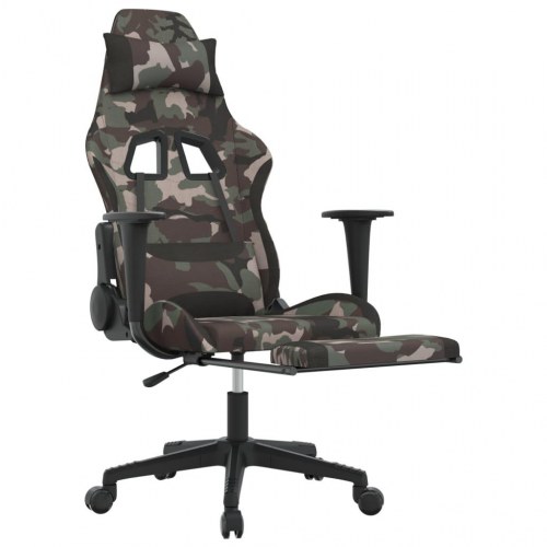Gamingstol med massage og fodstøtte i stof - sort camouflage