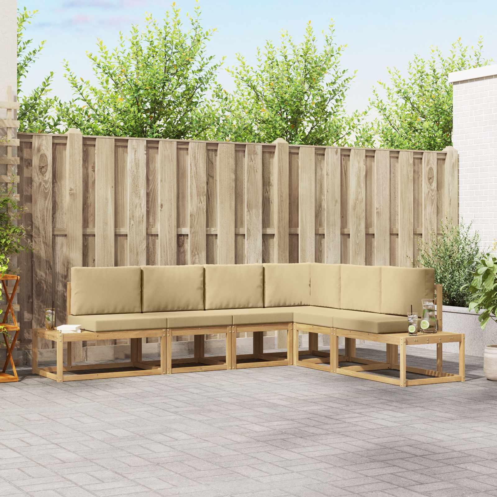 Udendørs sofagruppe 4 Stk Hvid og Beige Polyester billede