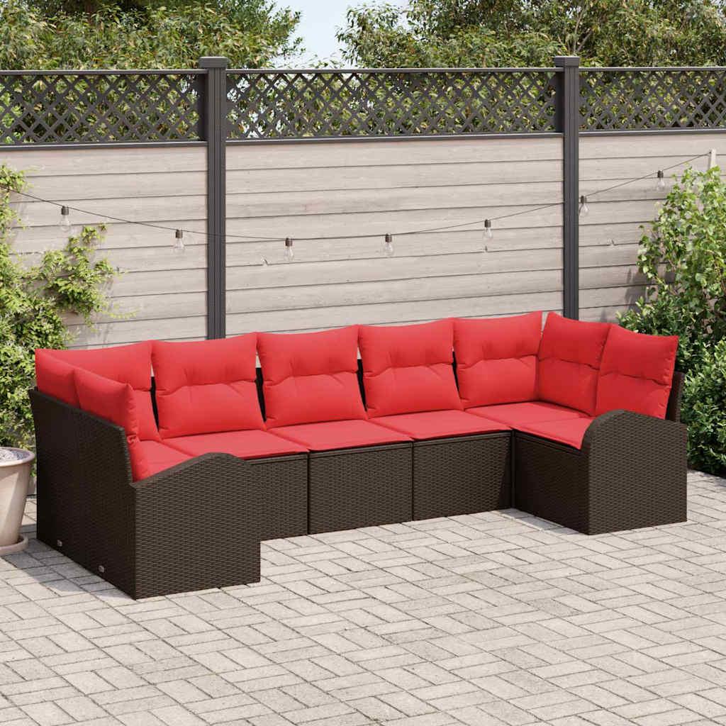 Havesofa Sæt med pude 7 stk Brun og Rød polyrattan billede