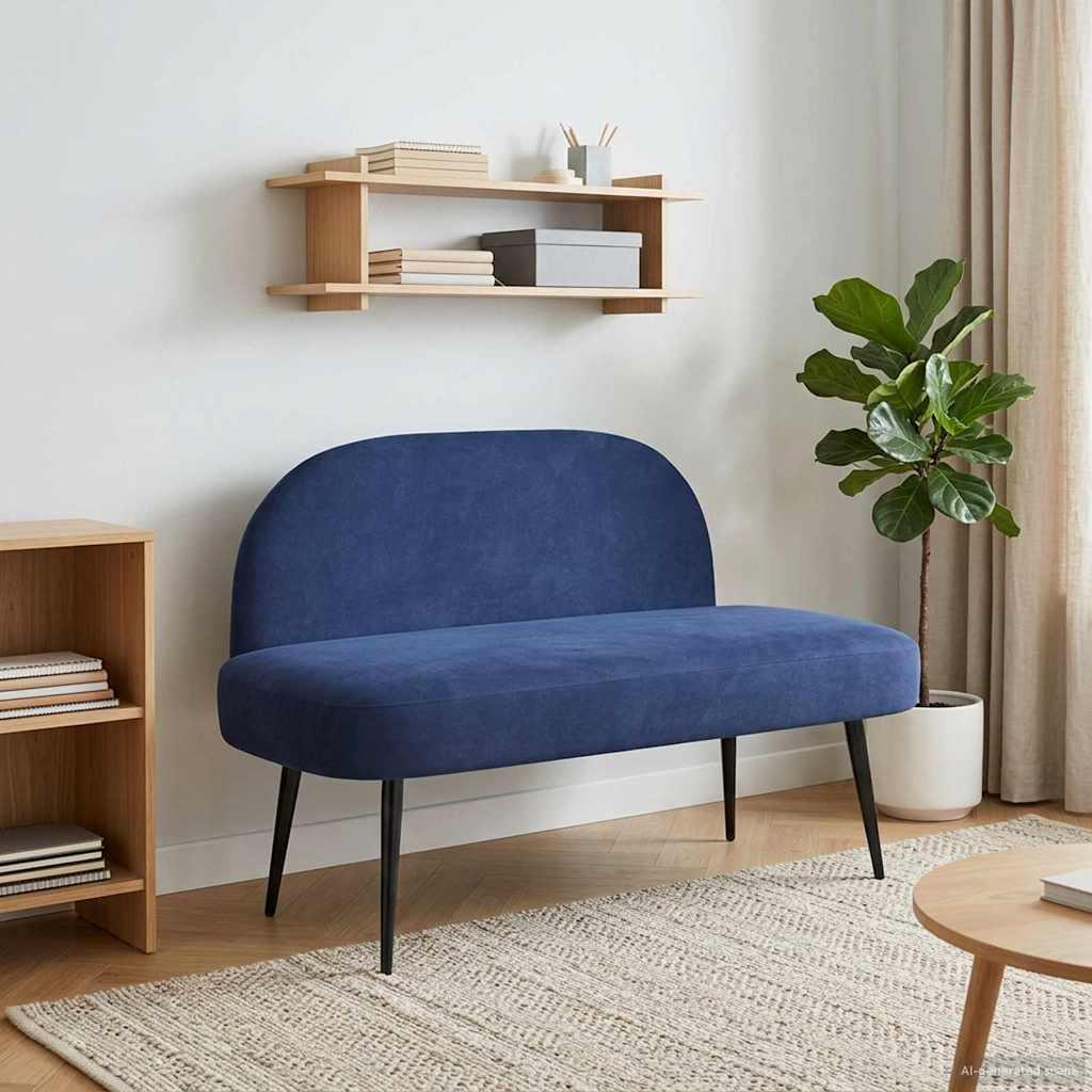 Polstret bænk med ryg Politi blå 110 x 60 x 76 cm Fløjl billede