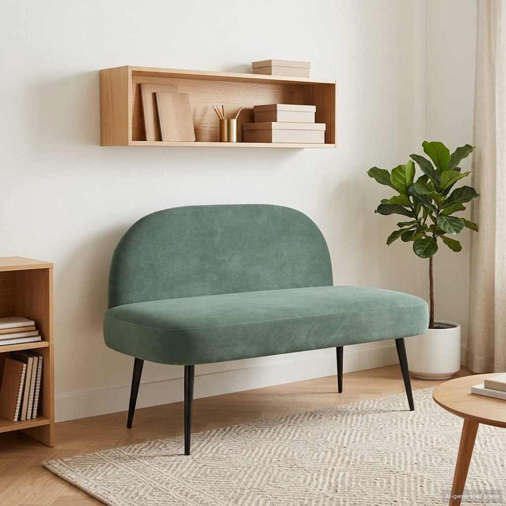 Polstret bænk med ryg i fløjl - havgrøn, 110 × 60 × 76 cm billede