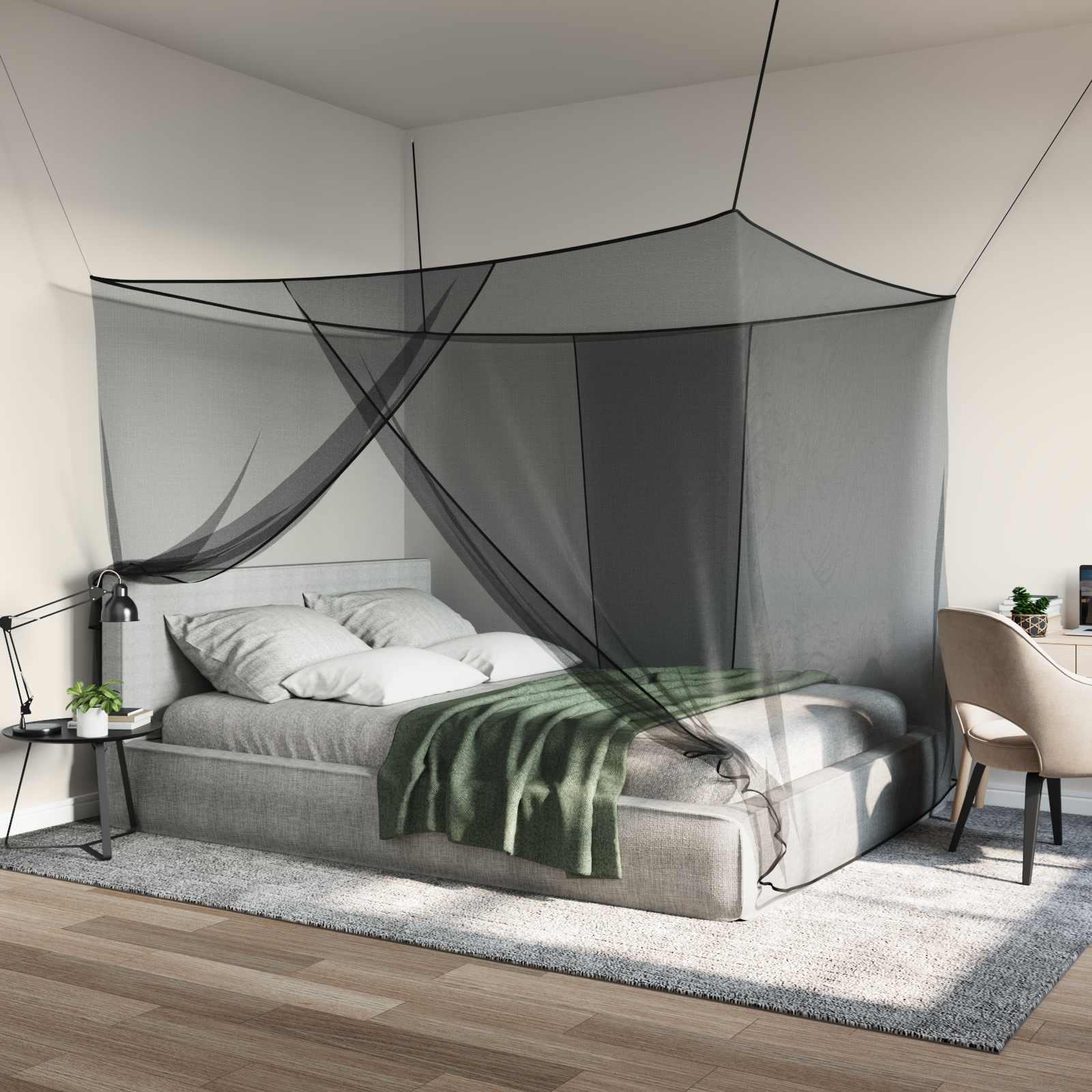 Myggenet til seng - 156 mesh, sort 220 × 200 × 210 cm, polyester billede
