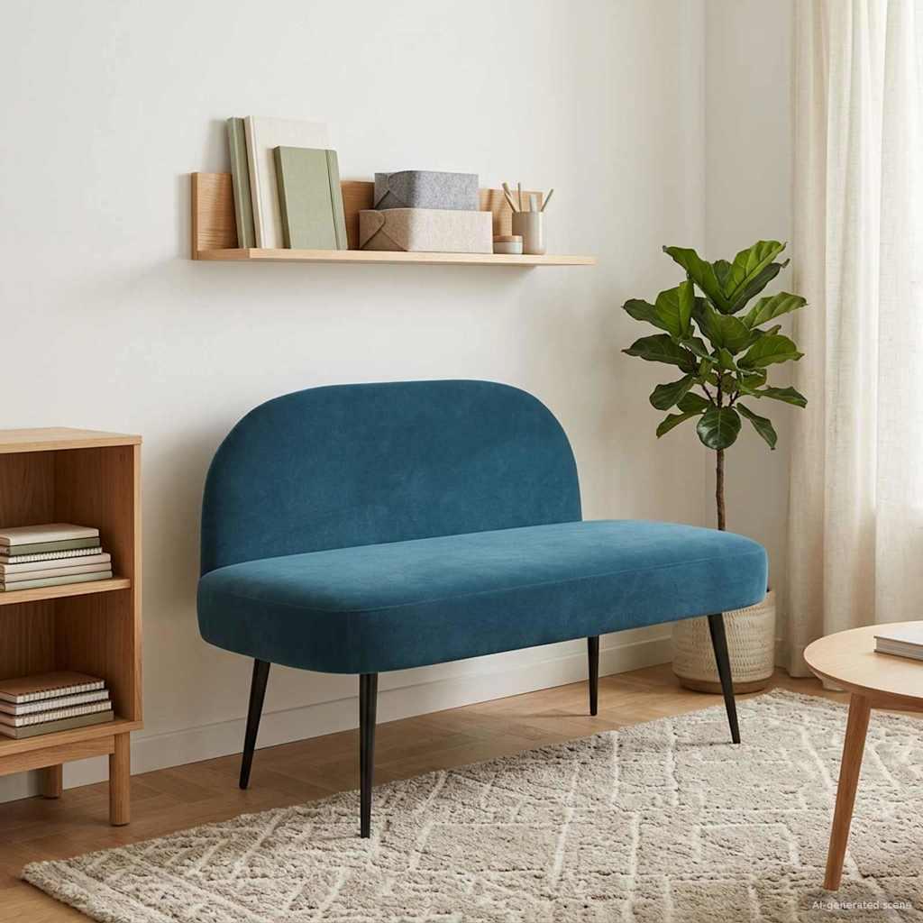 Polstret bænk med ryg Blå 110 x 60 x 76 cm Fløjl billede
