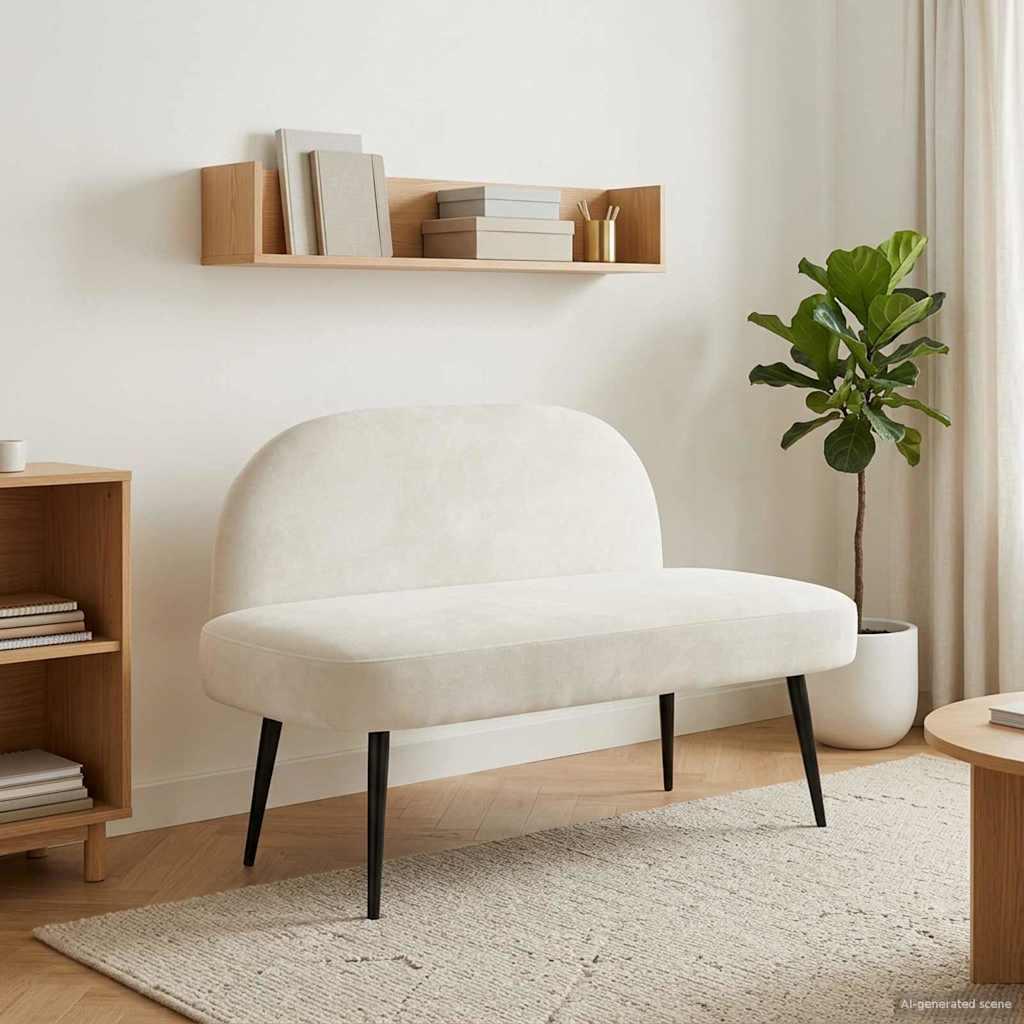 Polstret bænk med ryg Cremefarvet 110 x 60 x 76 cm Fløjl billede
