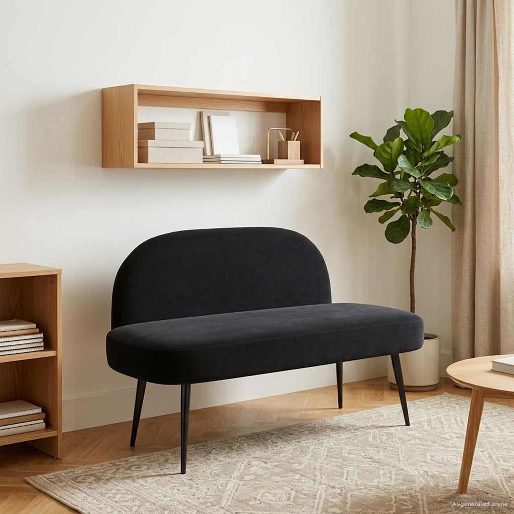 Polstret bænk med ryg Sort 110 x 60 x 76 cm Fløjl billede