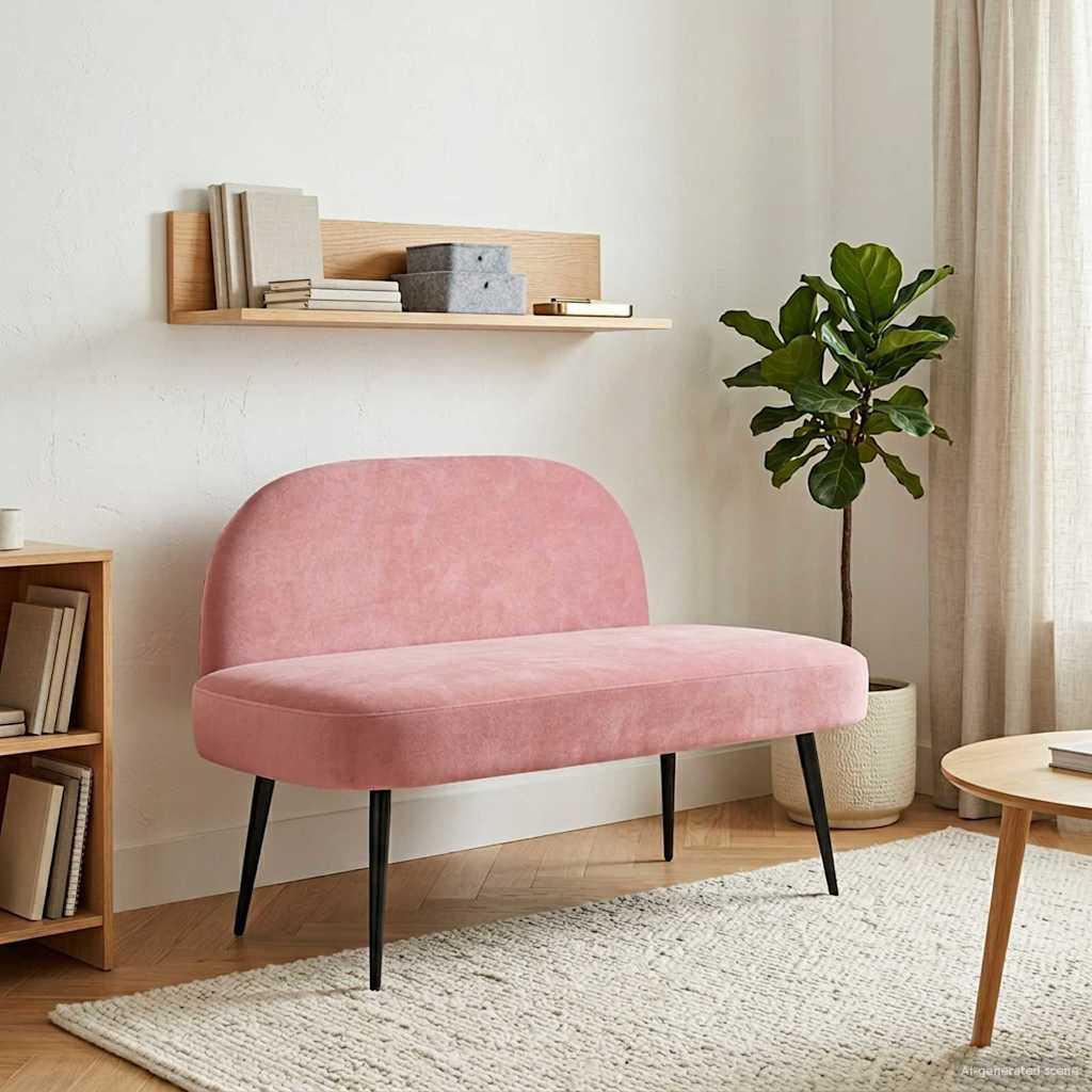 Polstret bænk med ryg Lyserød 110 x 60 x 76 cm Fløjl billede