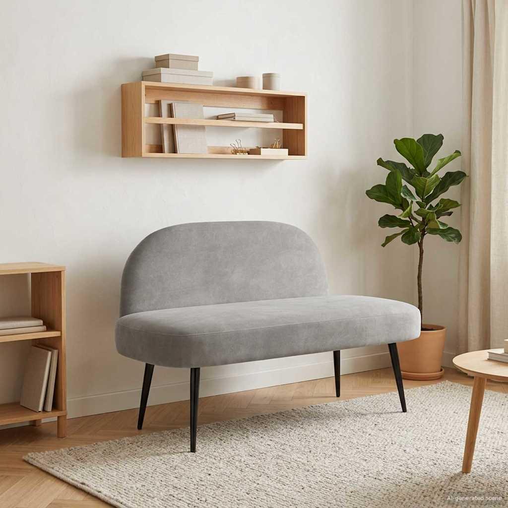Polstret bænk med ryg Lysegrå 110 x 60 x 76 cm Fløjl billede