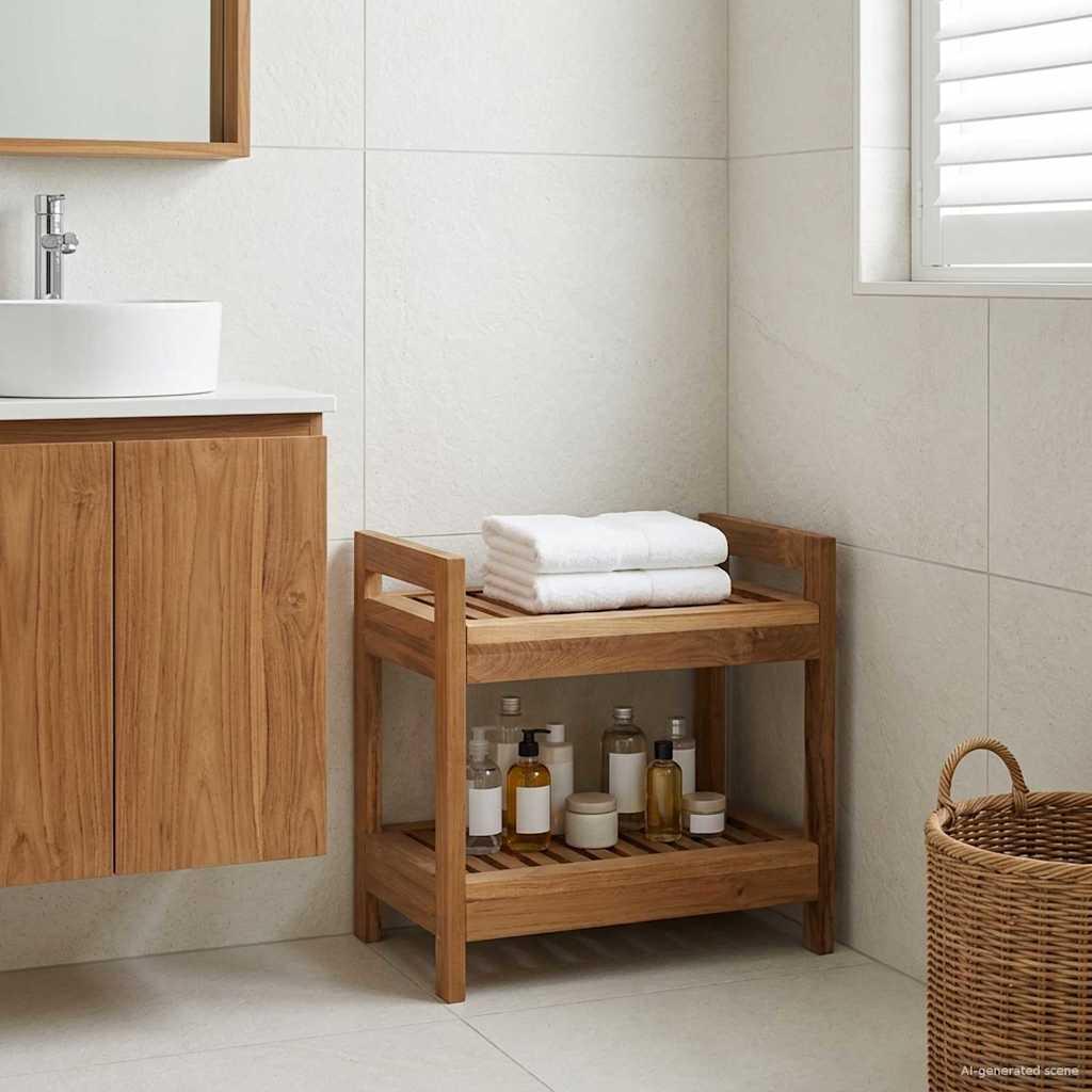 Badeværelseshylde Naturfarvet 45 x 30 x 45 cm Massiv Teaktræ billede
