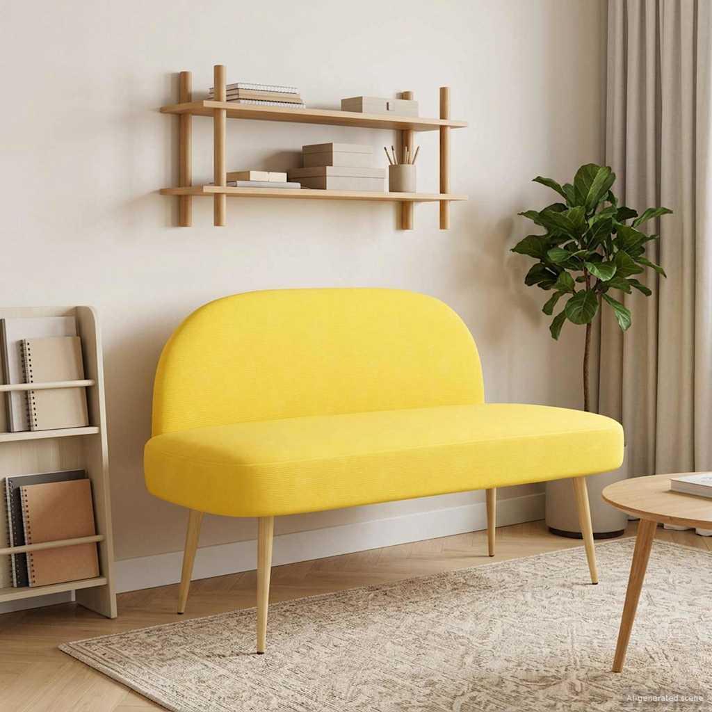 Polstret bænk med ryg Lysegul 110 x 60 x 76 cm Velourstof billede