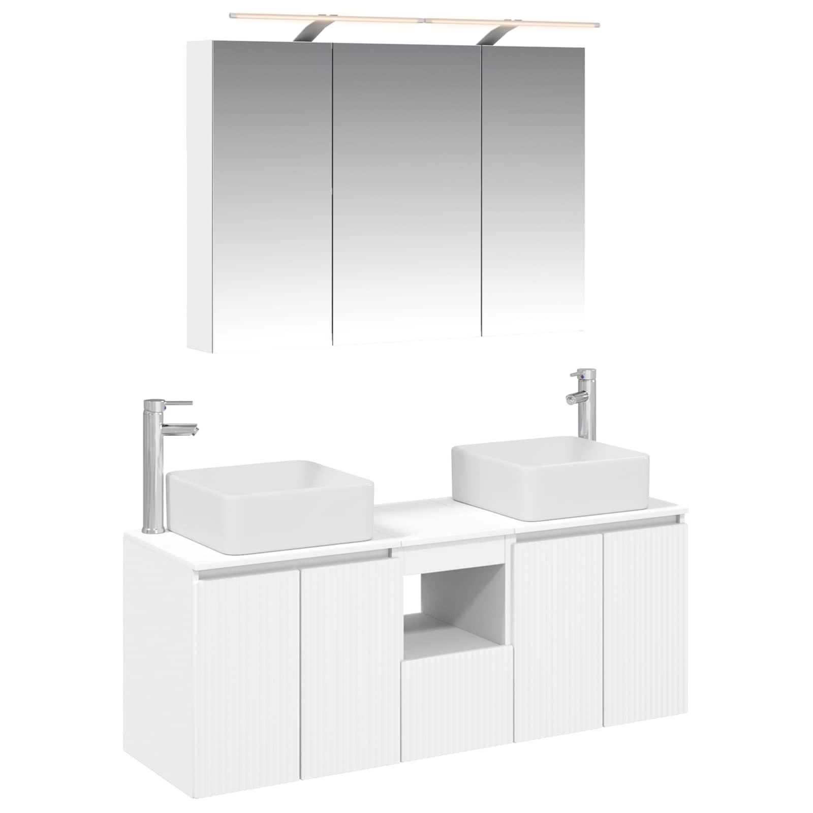 Badeværelsesskabsæt med LED-spejl - 4 dele, hvid 100 × 14,5 × 70 cm billede