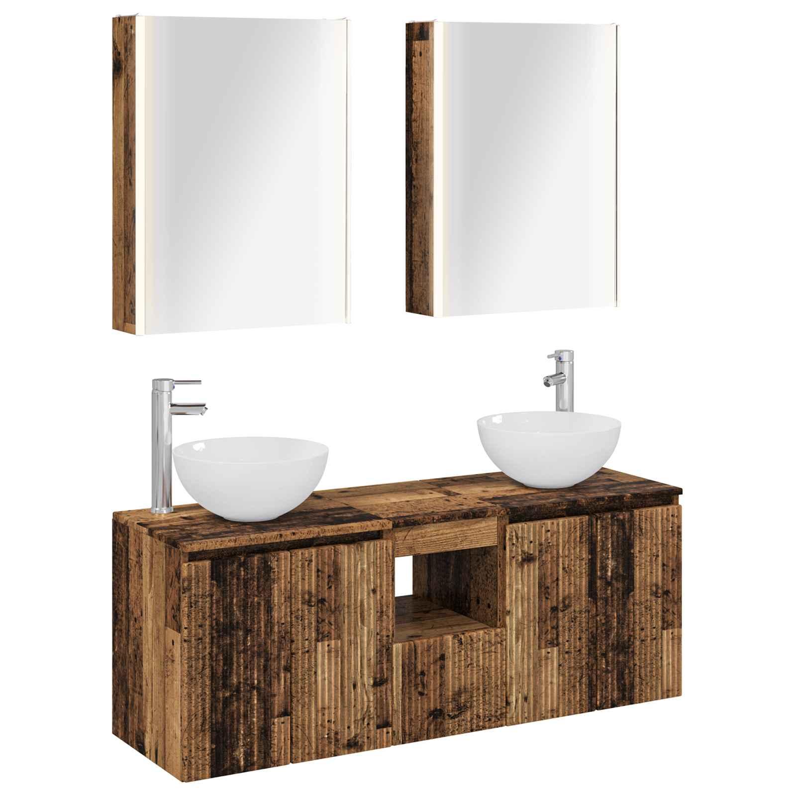 Badeværelsesskabsæt 5 stk Gammelt træ 53 x 15,5 x 70 cm billede