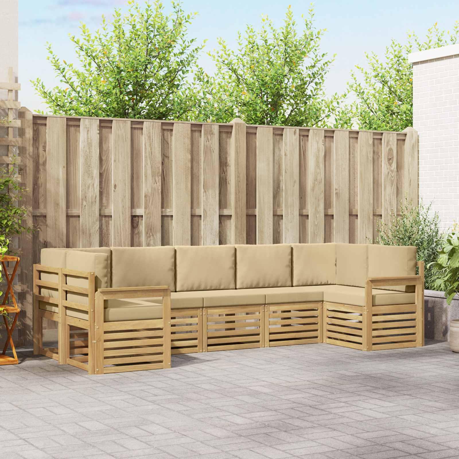 Udendørs modulsofa 6 dele - hvid/beige, 304 × 128,5 × 73 cm