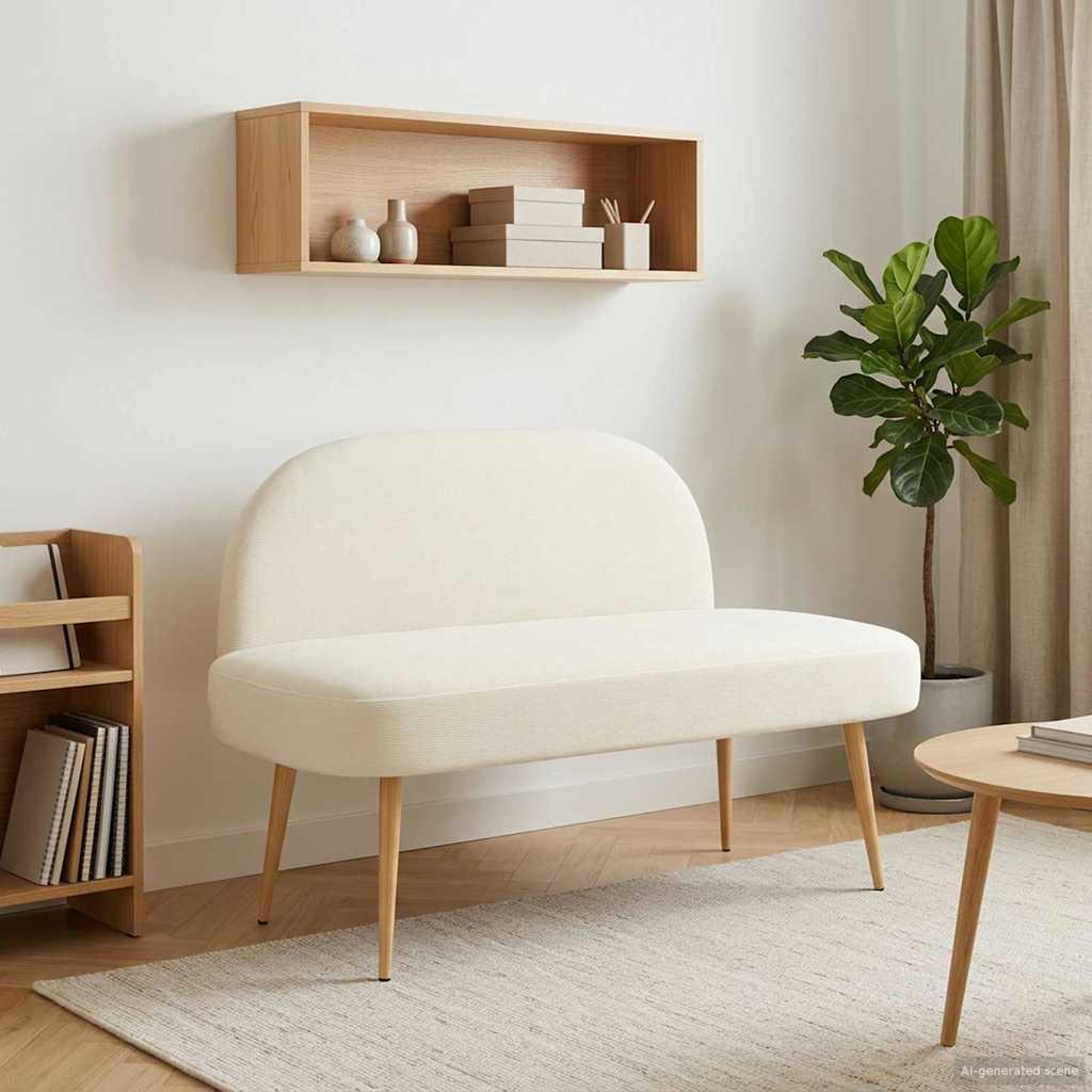 Polstret bænk med ryg Cremefarvet 110 x 60 x 76 cm Velourstof billede