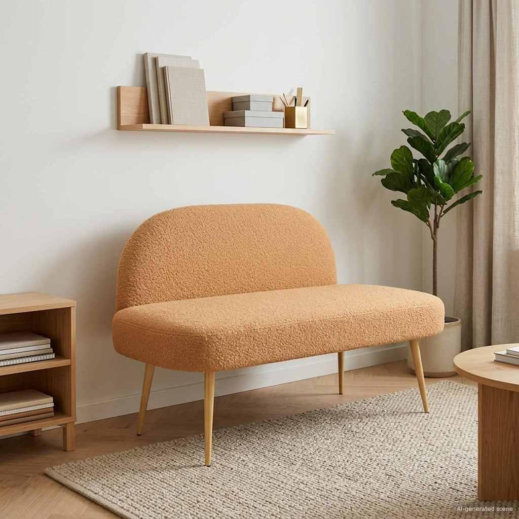 Polstret bænk med ryg Beige 110 x 60 x 76 cm Bouclé billede