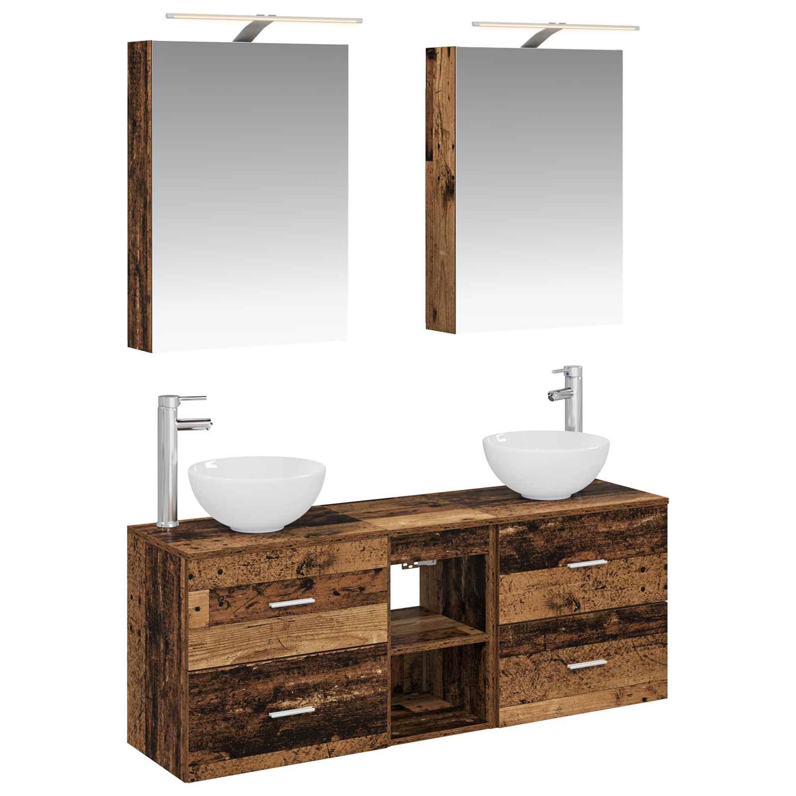 Badeværelsesskabsæt 5 stk Gammelt træ 50 x 14,5 x 70 cm billede