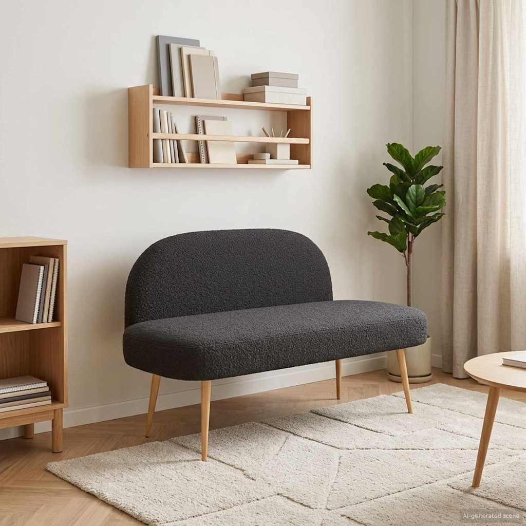 Polstret bænk med ryg Sort 110 x 60 x 76 cm Bouclé billede