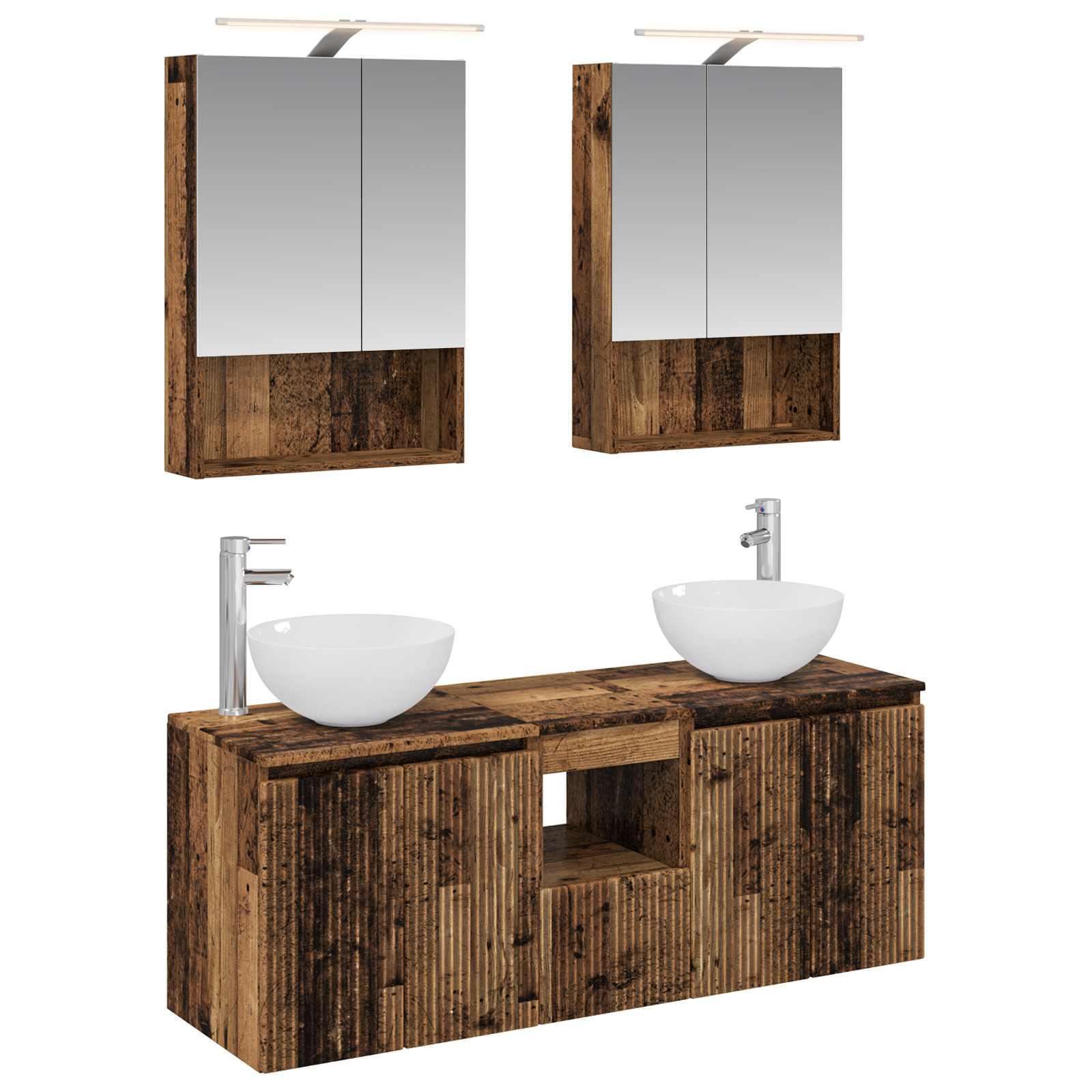 Badeværelsesskabsæt 5 stk Gammelt træ 50 x 14,5 x 70 cm billede