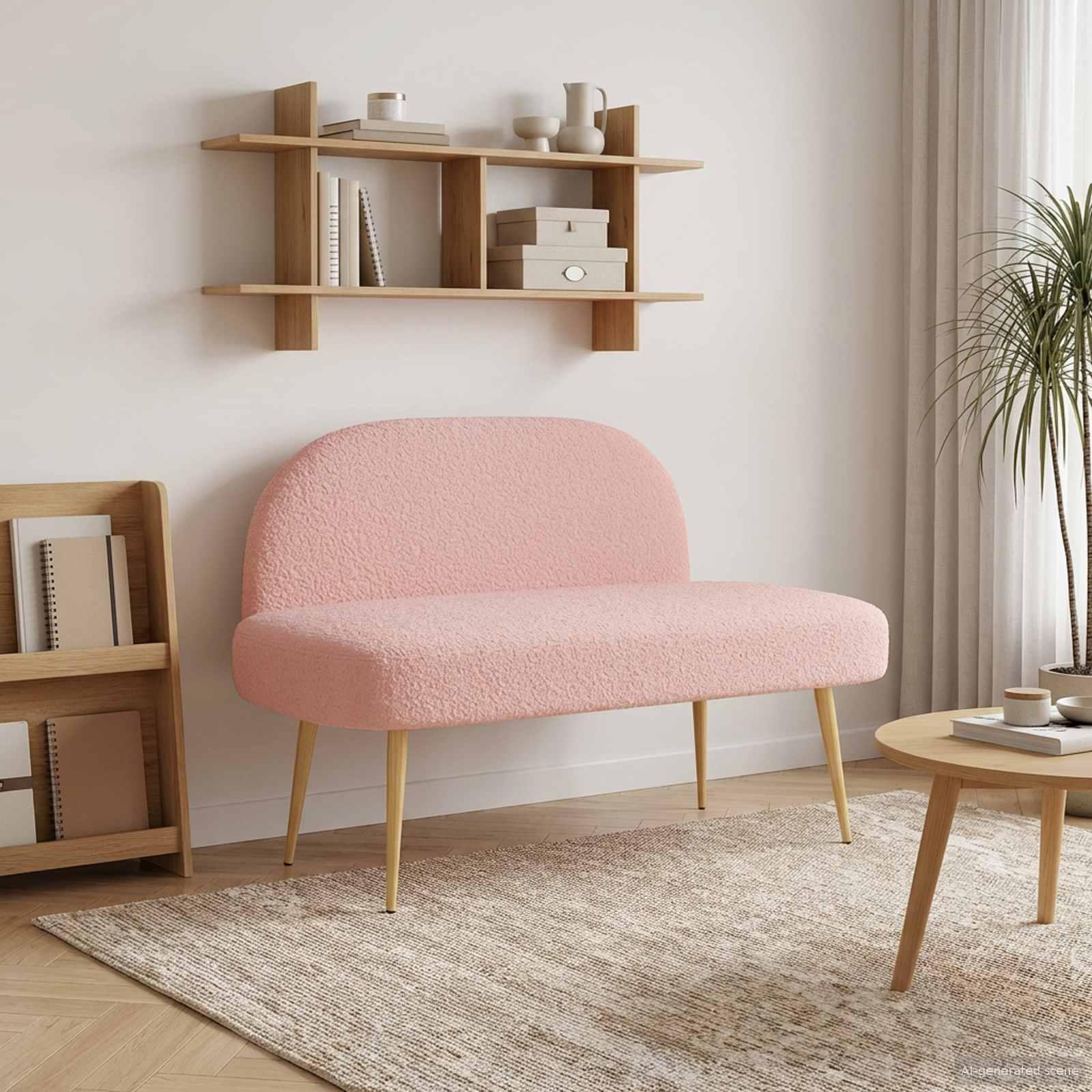 Polstret bænk med ryg Lyserød 110 x 60 x 76 cm Bouclé billede